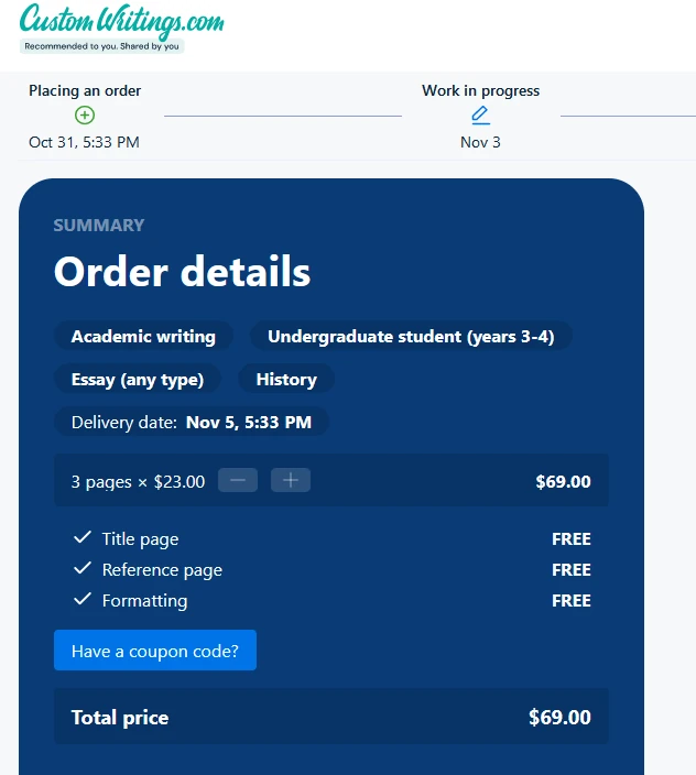 CustomWritings order details
